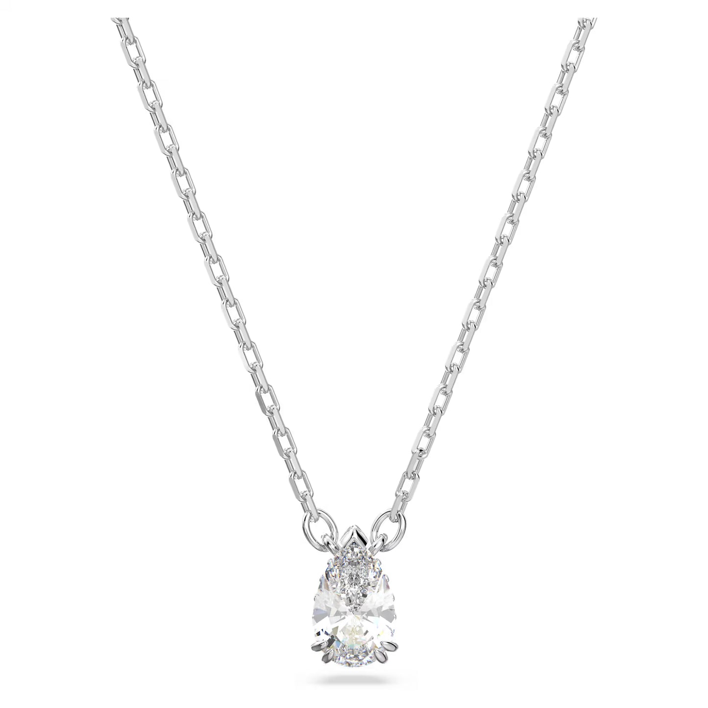 White Pear Cut Crystal Pendant Necklace – Rhodium Plated