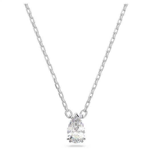 White Pear Cut Crystal Pendant Necklace – Rhodium Plated