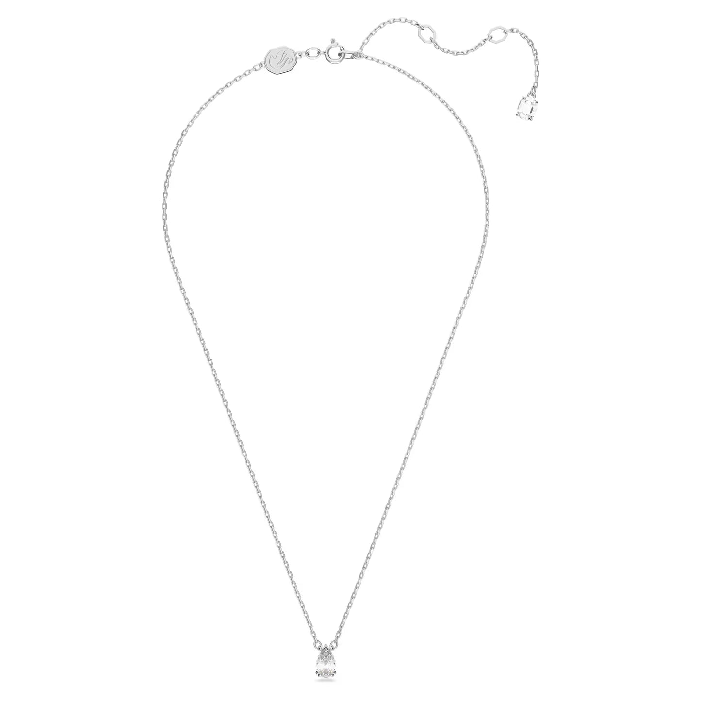 White Pear Cut Crystal Pendant Necklace – Rhodium Plated