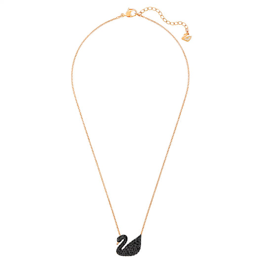 Elegant Black Swan Crystal Pendant Necklace – Rose Gold Finish